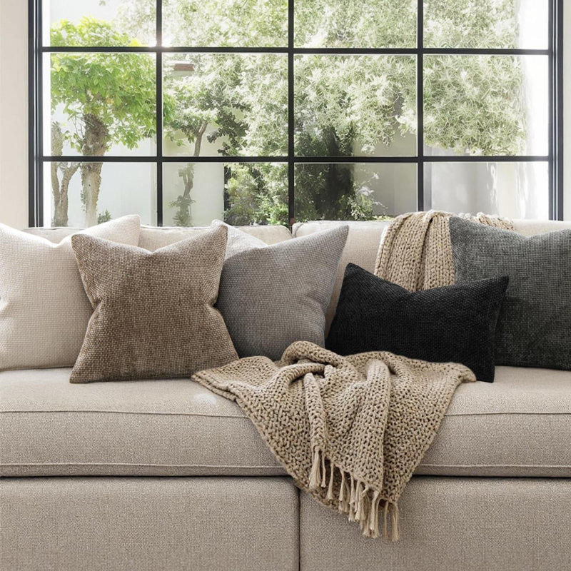 Paquet de 2 housses de coussin de Noël Housse de coussin décorative moderne Boho Housse de coussin en chenille douce pour canapé-lit de salon