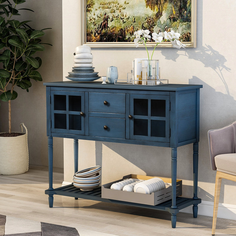 Barkell Sideboard,Buffet table,Dining cabinet,Office credenza with Bottom Shelf and 2 Drawer, Blue Grey