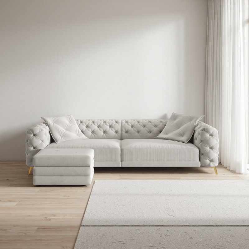 97.7" 3-In-1 Convertible Sleeper Sofa,28.4" Deep Seat Pull Out Sofa Bed,Button Tufted Modern Sofa,4-Seater Couch With Movable Ottoman For Apartment,Office, Bedroom
