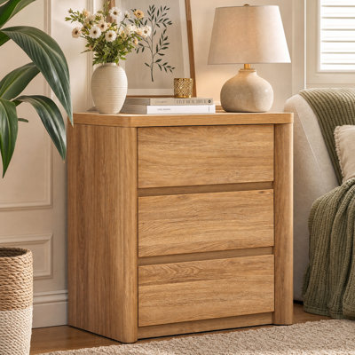 Table de chevet moderne de 24,8 po de hauteur avec station de charge, table de chevet en bois de 22 po de largeur avec 3 tiroirs de rangement, table de chevet courbée avec table de bout avec rangement, table de chevet pour la chambre à coucher