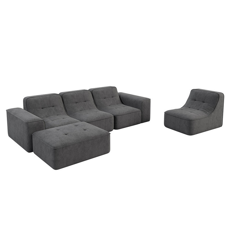 Canapé modulaire modulaire avec repose-pieds et repose-pieds, Gris chenille
