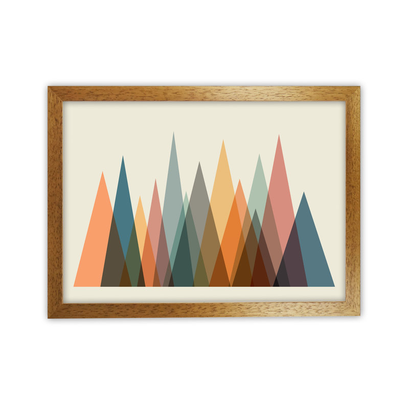 Mid Century Abstract Mountain Original - Print, Oak Frame, 42cm H x 59cm W x 3cm D