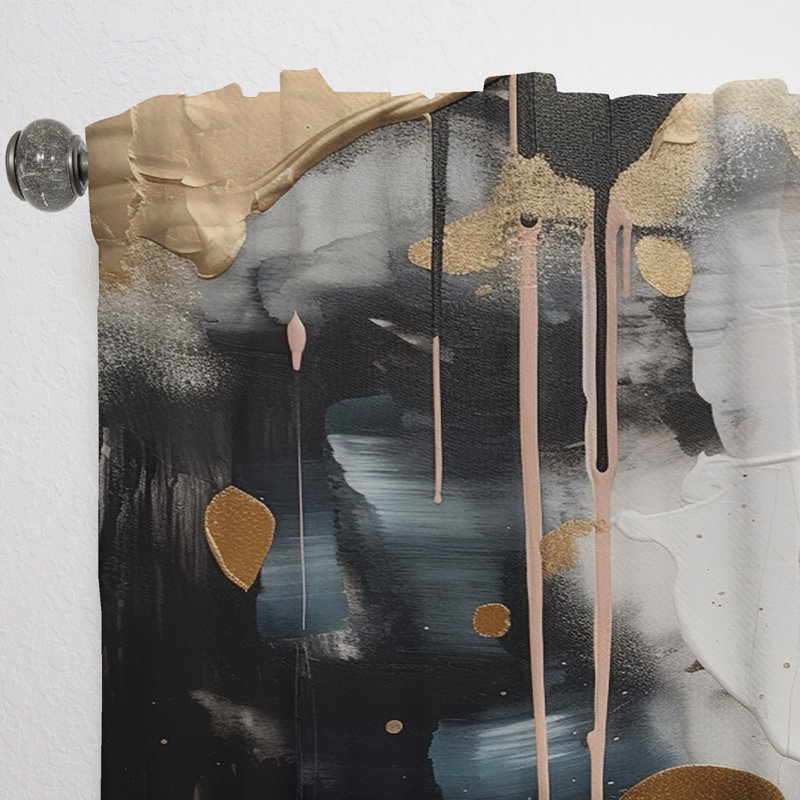 Pottinger - Gold Black Marbled Meditations - Modern Curtain - Velvet Room Darkening - 1 panel, 52" W x 95" L