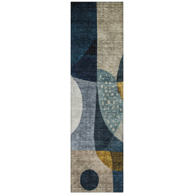 Machine Washable Indoor/Outdoor Chantille ACN1124 Blue Rug
