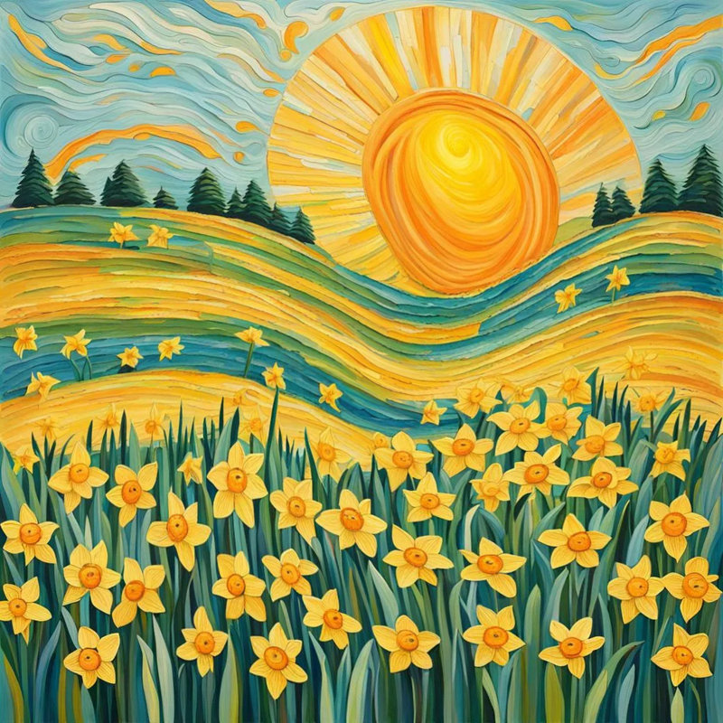 Art mural sur toile Radiant Sun and Daffodil in Swirling Colors, H 12 po x l 12 po x P 1 po