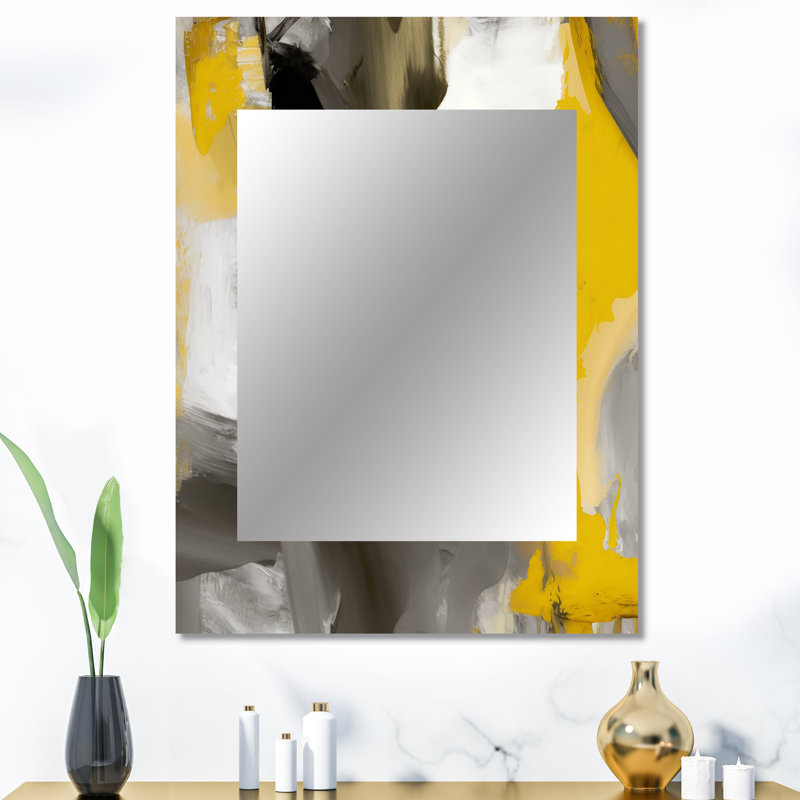 Moutarde jaune et gris vif II - miroir abstrait, miroir mural décoratif moderne, impression d'art en métal, 40 po x 30 po