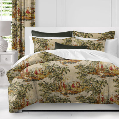 Ensemble de housse de couette en mélange de lin antique rouge / naturel