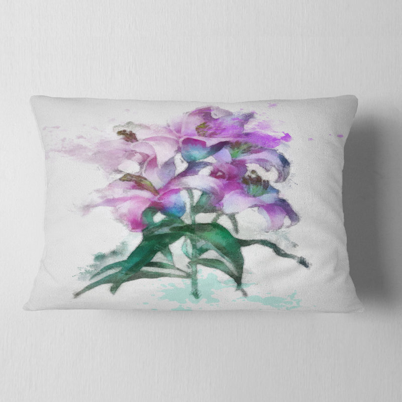 Dessin de lys mauves - coussin décoratif imprimé floral