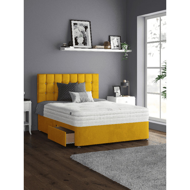 Fales Upholstered Drawers Bed, Single (3'), Turmeric, 2 Left Drawers