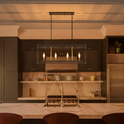 Lustre linéaire moderne 30 po noir et or pour îlot de cuisine, réglable 4 lumières