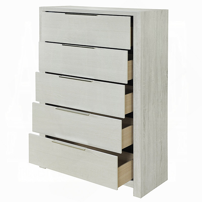 Commode de rangement avec 5 tiroirs, coffre en bois pour chambre à coucher, Beige