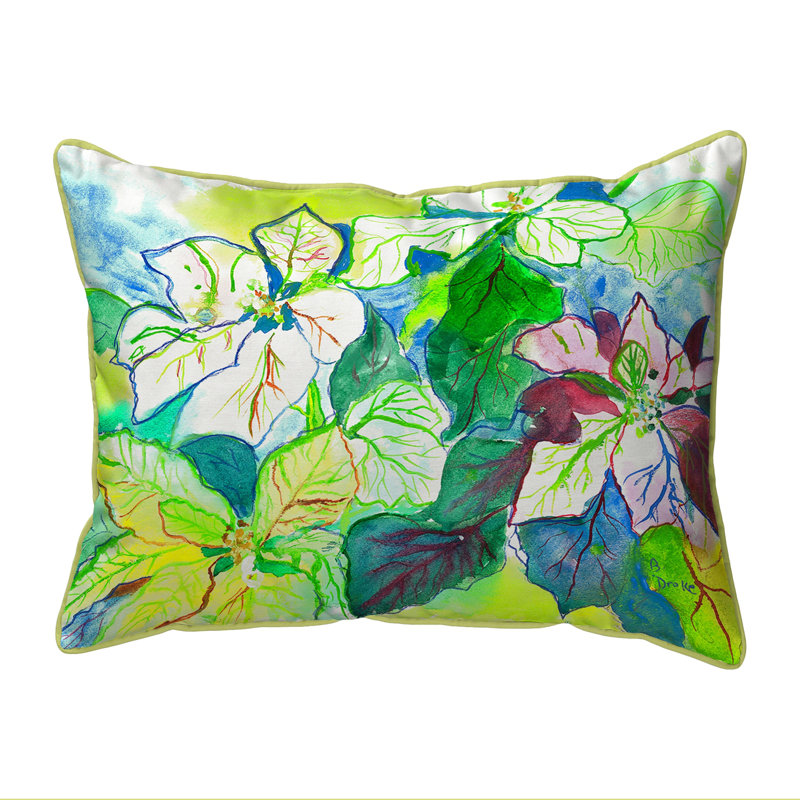White Poinsettia Green Leaf Indoor/Outdoor Pillow 16x20