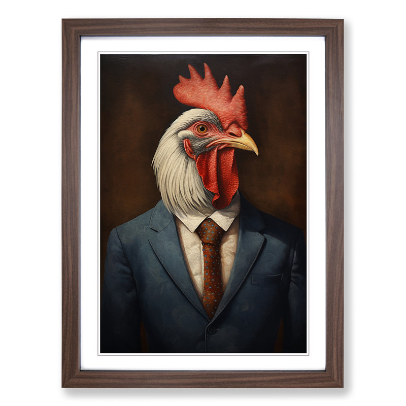 Rooster Dadaism - Framed Print, 34cm H x 25cm W x 2cm D, Walnut