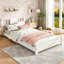 Cadre de lit simple en bois, lit plateforme en bois massif avec tête et pied de lit à lattes, lit robuste sans sommier, cadre de lit plateforme, cadre de lit simple en bois massif, cadre de lit simple pour chambre d'enfant, blanc et naturel-1872082314