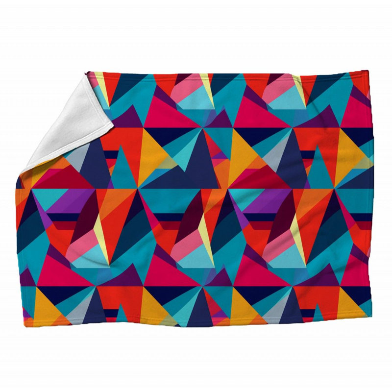 Machine Printed Throw Blanket, Geometric, 60" L x 50" W, Blue/Red