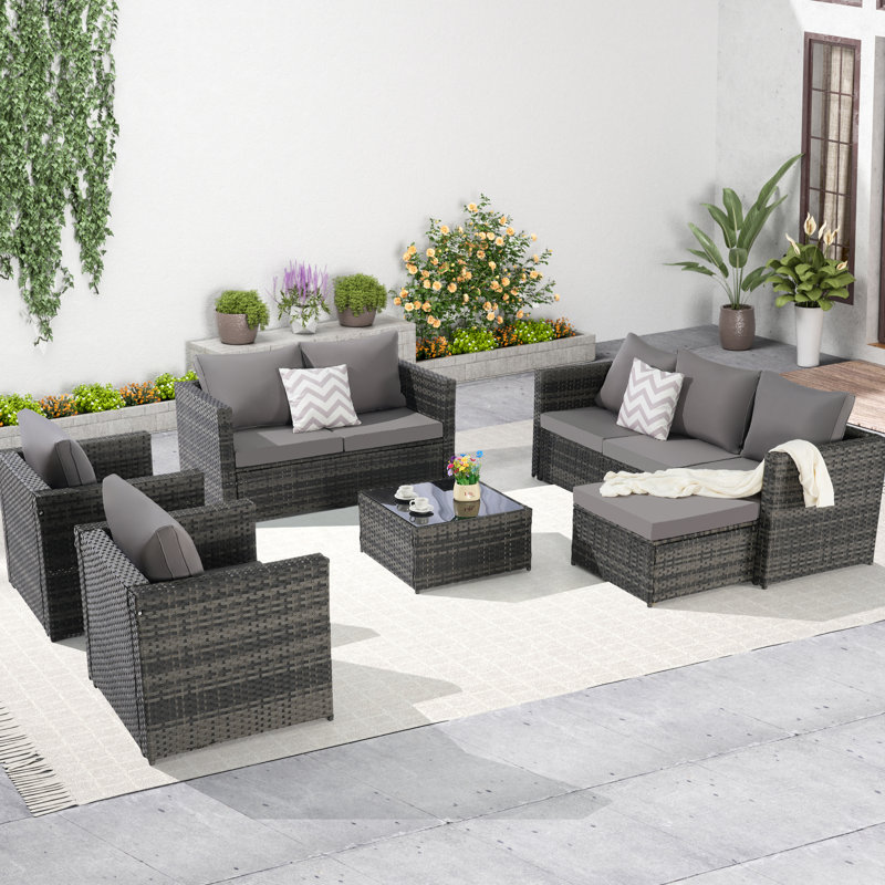 Mobilier de patio 6 pièces - Extérieur avec coussins de rétention de couleur, coussins et table en verre Weather For Garden, Backyard Conversation All Backyard, Garden