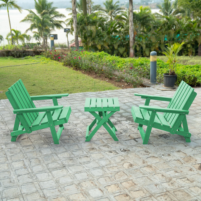 Shoreline Fully Assembled All-Weather Outdoor Folding Modern Adirondack Chair and Table Set, Green