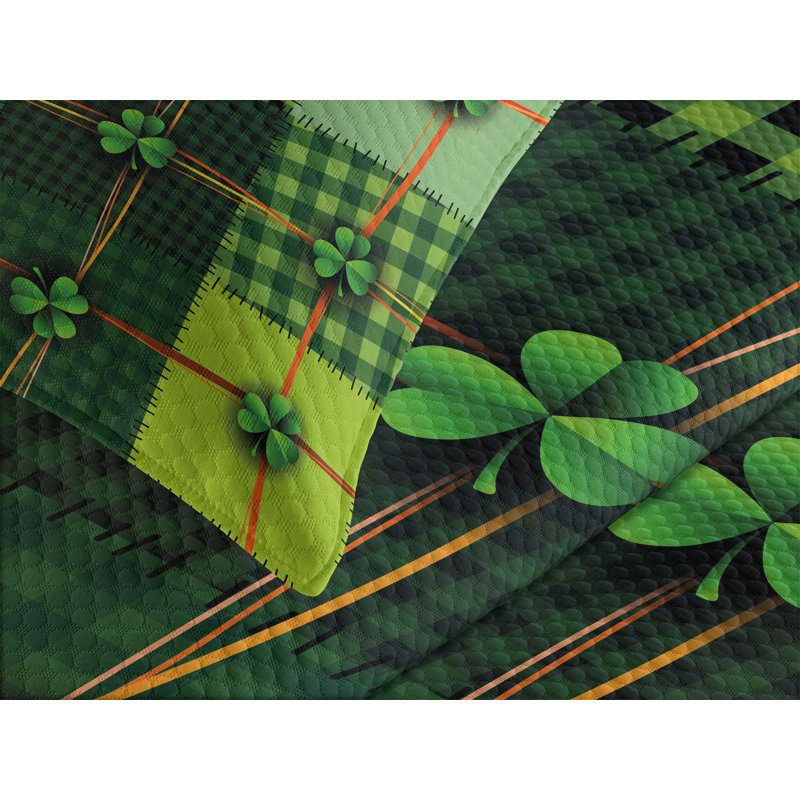 Ambesonne Irish Bedspread Set Patchwork Celtic Clovers Multicolor, King Bedspread + 2 Standard Shams