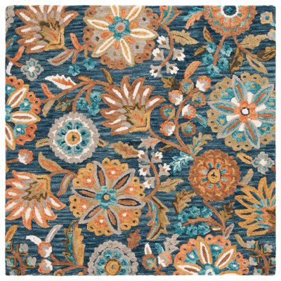 Tapis bleu / ivoire en laine / coton touffeté à la main Rubylee