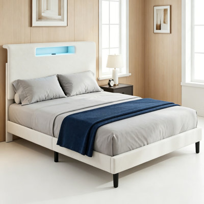 Upholstered Bed Frame With Headboard, Platform Bed, Noise-free, No Box Spring Needed, Queen Size