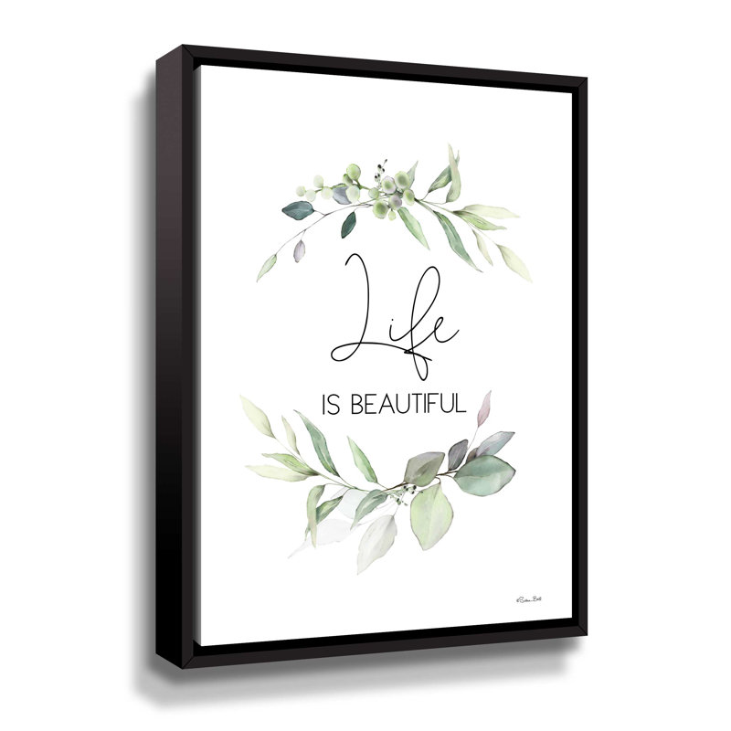 «Life Is Beautiful», art textuel sur toile, Cadre flottant noir, H 10 po x l 8 po x P 2 po