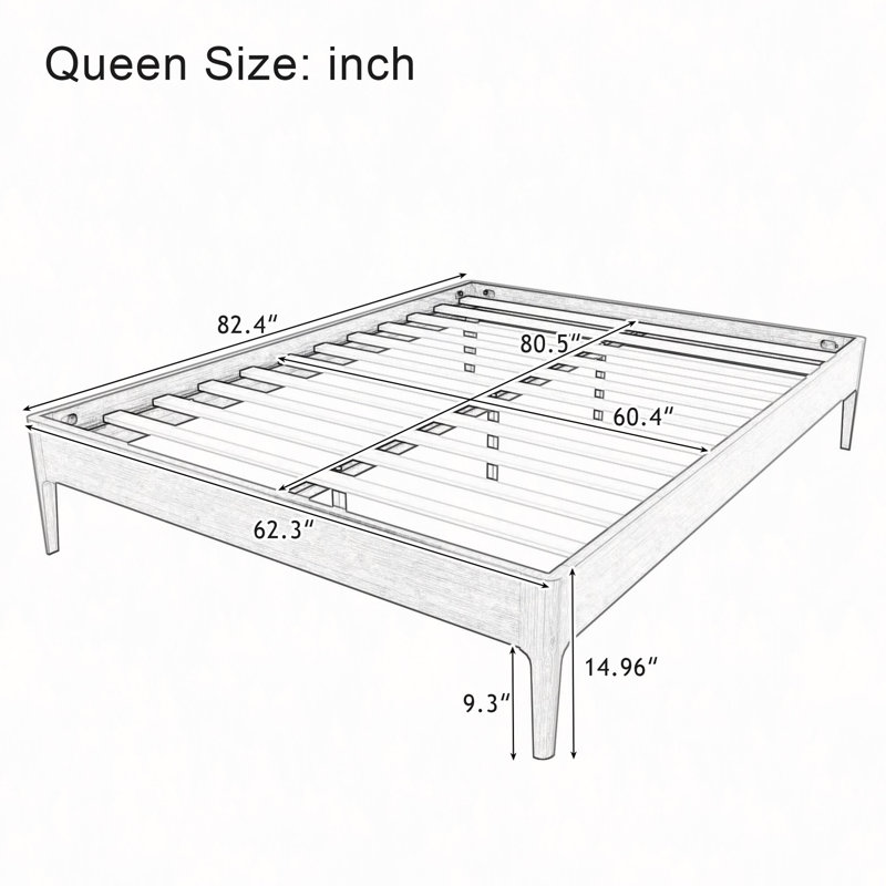 Base de lit plateforme en bois de bambou sec de 15 po de hauteur, avec support en métal à lattes de bois, aucun sommier requis, assemblage facile
