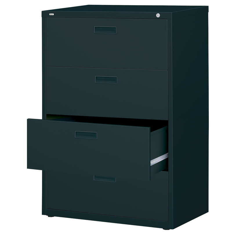 Black Steel 4-Drawer Lockable Lateral File Cabinet
