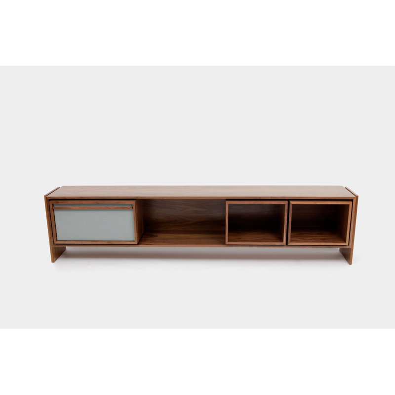 Low Units Media Console, Walnut/Battleship Gray
