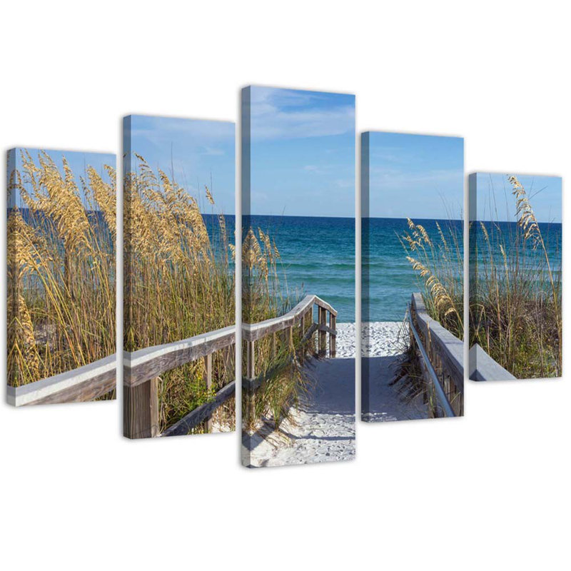 Sea, Beach, Nature - 5 Piece No Frame Print on Canvas, 70cm H x 100cm W