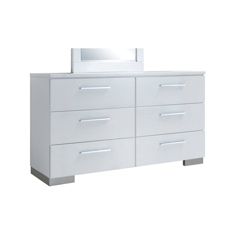 Commode double 6 tiroirs Emaje, Blanc lustré