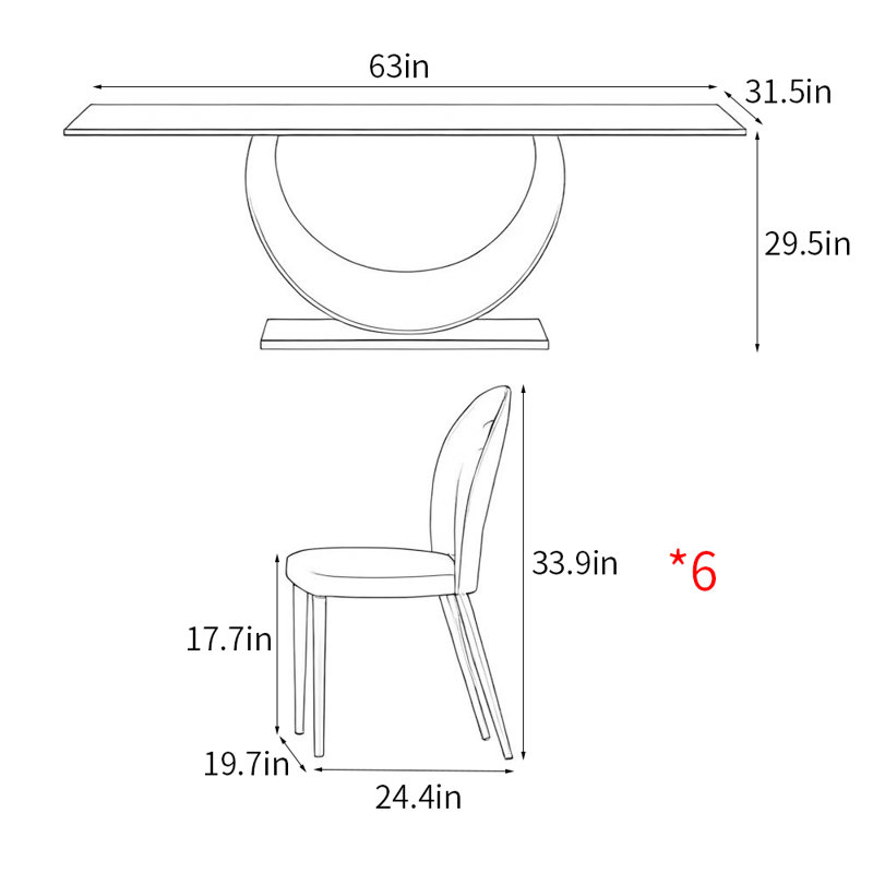 Italian style modern rectangular dining table sets, 29.5"H x 63"L x 31.5"W