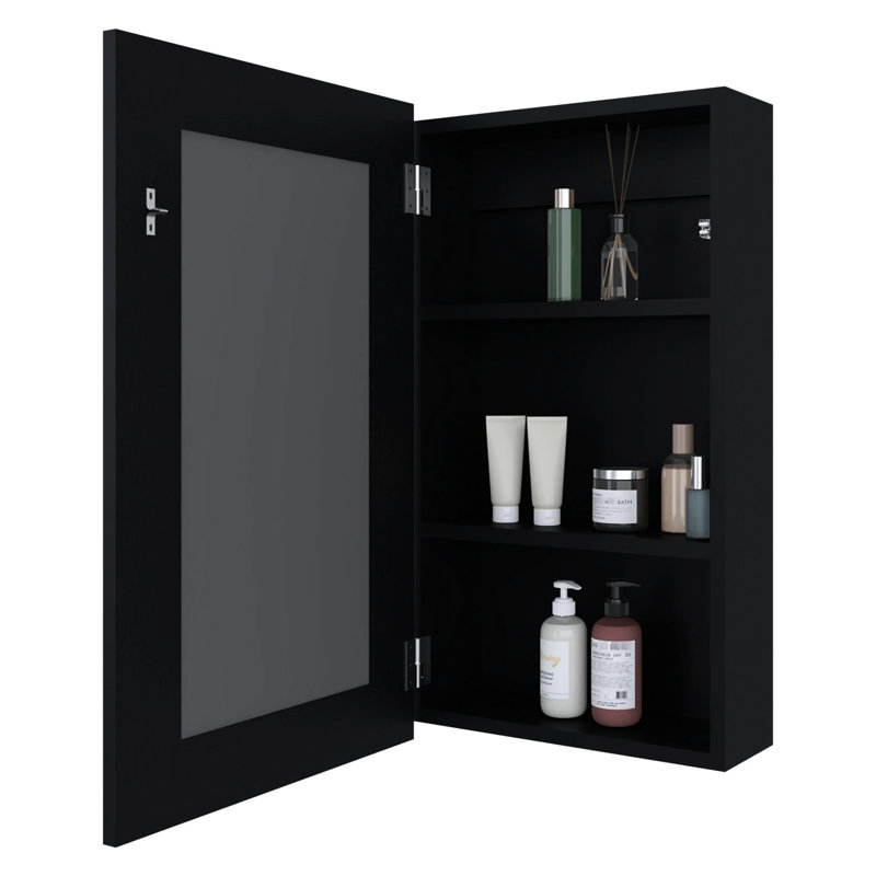 Armoire de rangement élégante pour salle de bain noire avec miroir et trois niveaux de médicaments et 3 tablettes pour améliorer l'organisation