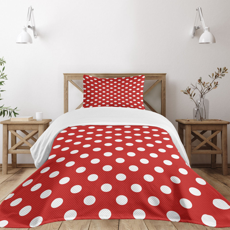 Vermilion Polka Dot Twin Bedspread Set with Sham