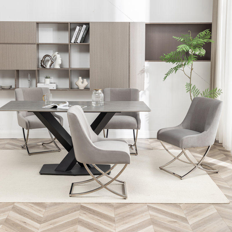 Elian Velvet Upholstered Side Chair, Gray, 4