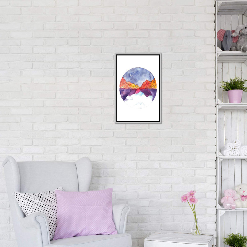 Art circulaire, Toile avec cadre argenté, H 26 po x l 18 po x P 1,5 po