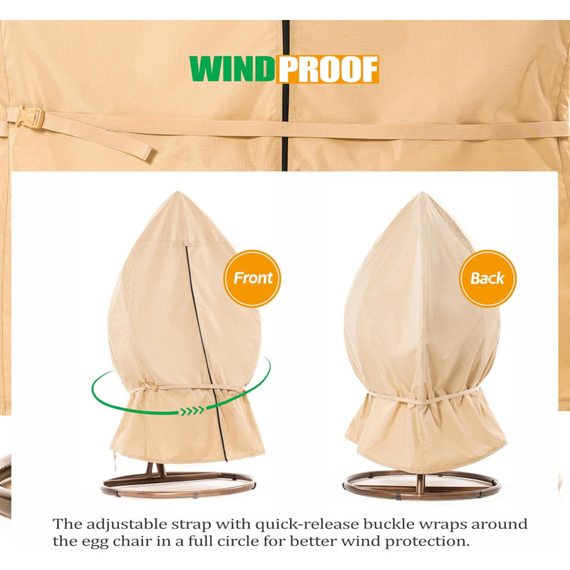Beige Waterproof Outdoor Patio Egg Chair Cover, 70'' H x 45'' W