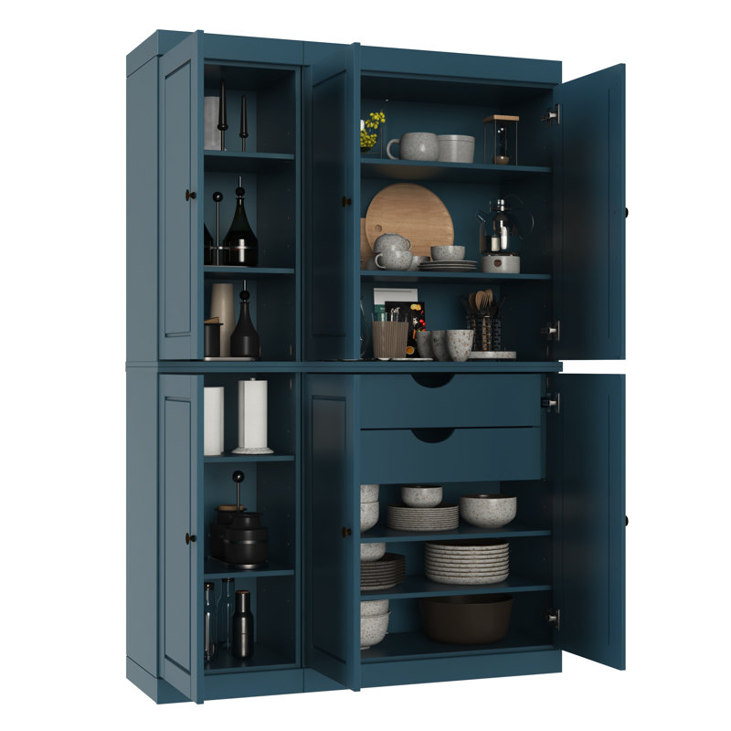 Niculae 100% Solid Wood Tall Kitchen Pantry Cabinet with Doors & 2 Drawers, Adjustable Shelves, Modular Kitchen Storage Cabinet, 48.5" W x 71.5" H