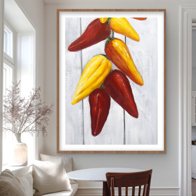 Rope of Chili Peppers - Red Still Life Framed Print Decor