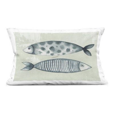 Dotted & Striped Fish Decorative Printed Throw Pillow design by Eli Jones