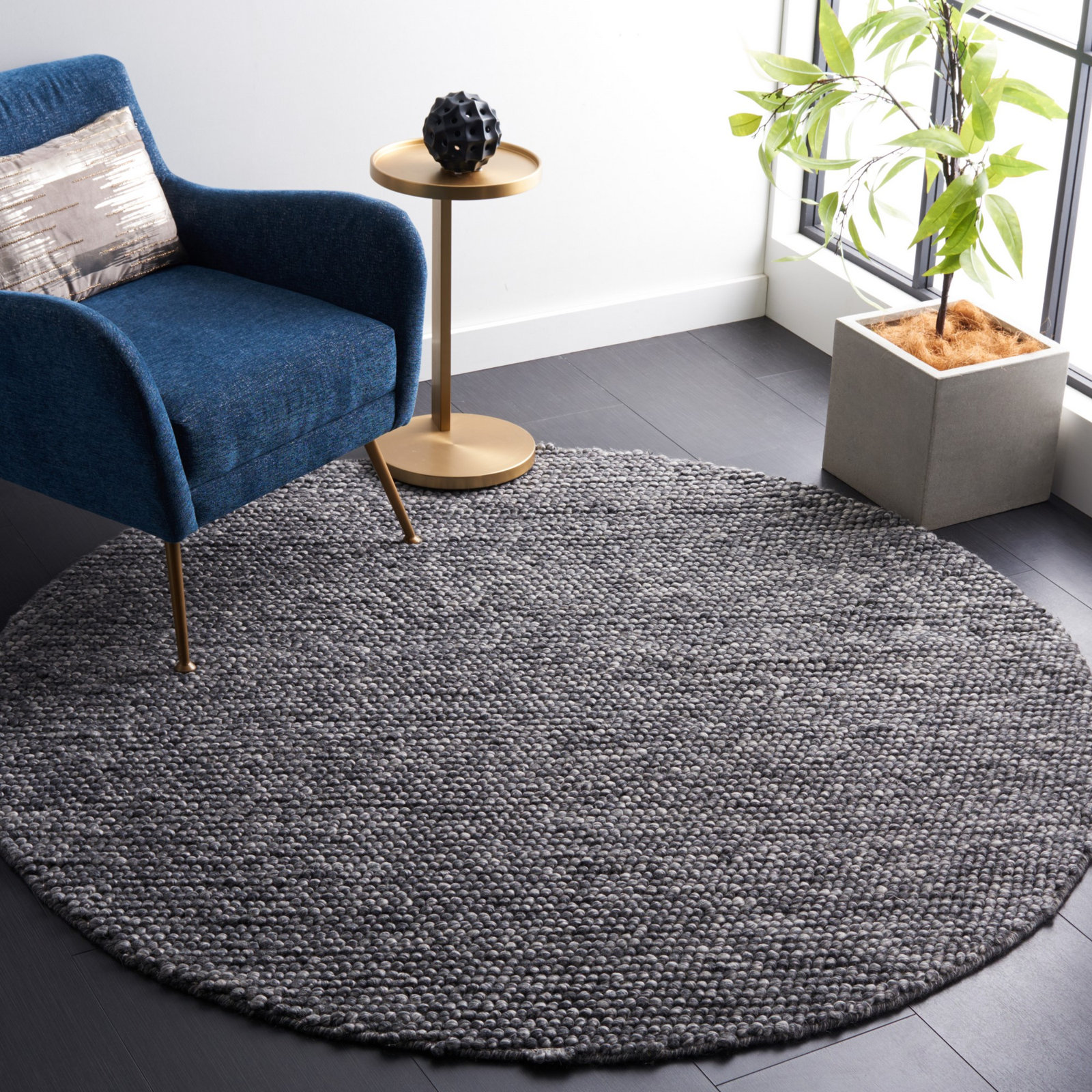 Elle Dark Gray Hand-Woven Rug, Round 8'
