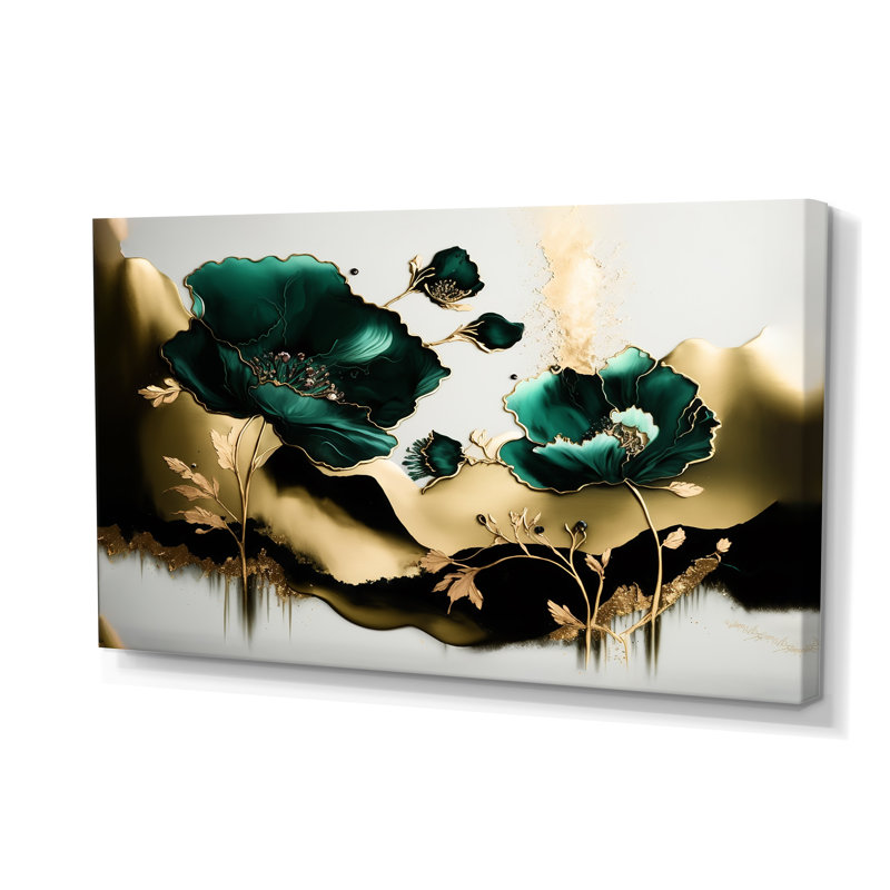 Or et vert coquelicot floral Euphoria II - coquelicots, reproductions encadrées