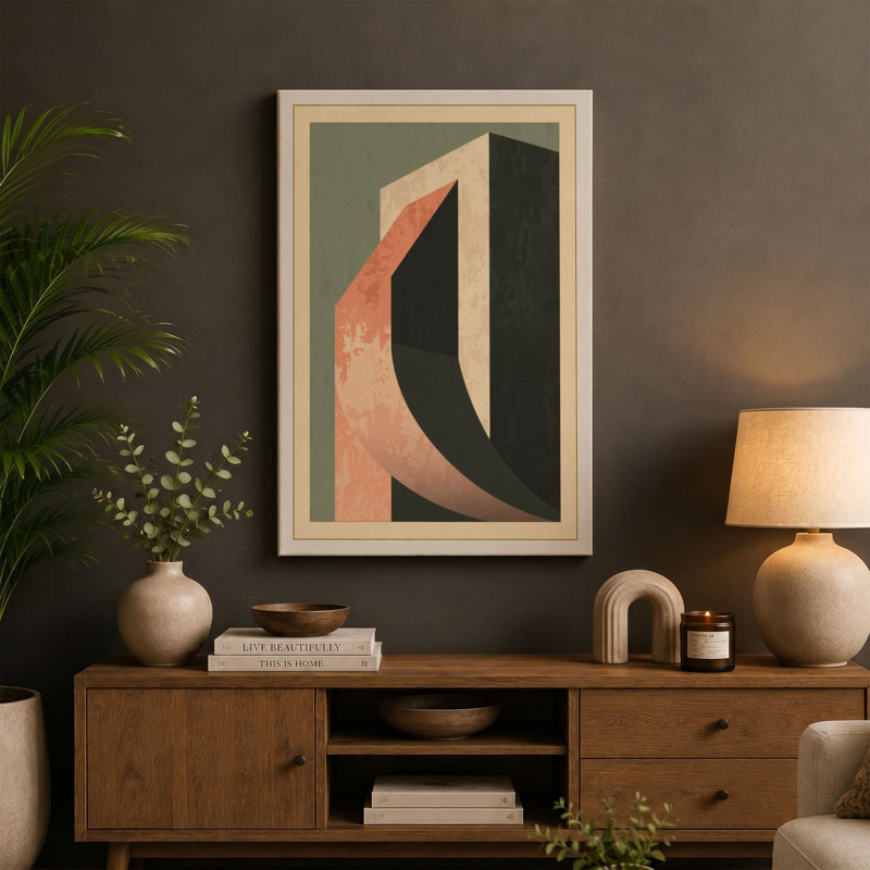 Harmony Geometric - Wrapped Canvas, 30x20 - 76.2 x 50.8 cm, Taupe Border