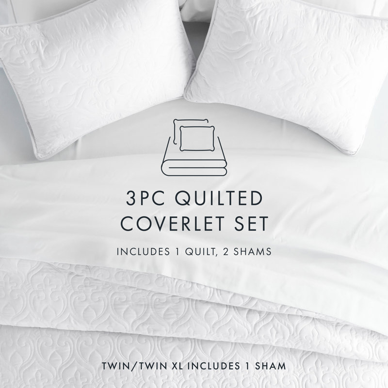 White Twin Microfiber Quilted Coverlet Set