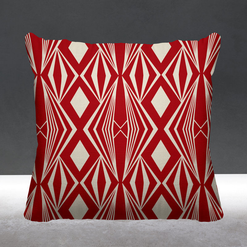 Coussin décoratif intérieur / extérieur Dean Minimalist Tribal Abstract, L 15 po x H 15 po, Rouge