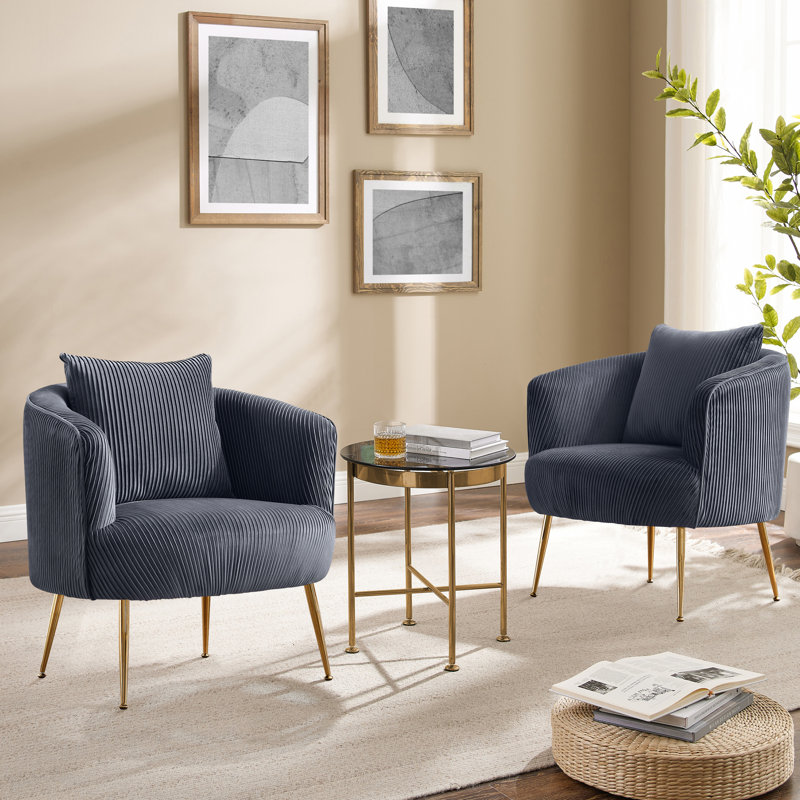 Chrystina 28.74'' Wide Tufted Velvet arm chair, Gray Velvet