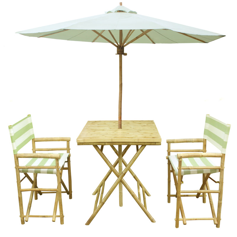 Ensemble bistro 3 pièces avec parasol Sinta, Rayures céladon