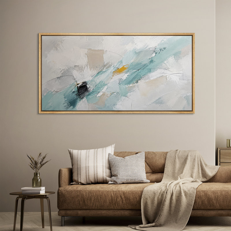 Aqua turquoise, décoration murale abstraite - grande impression sur toile encadrée pour chambre principale, Naturel