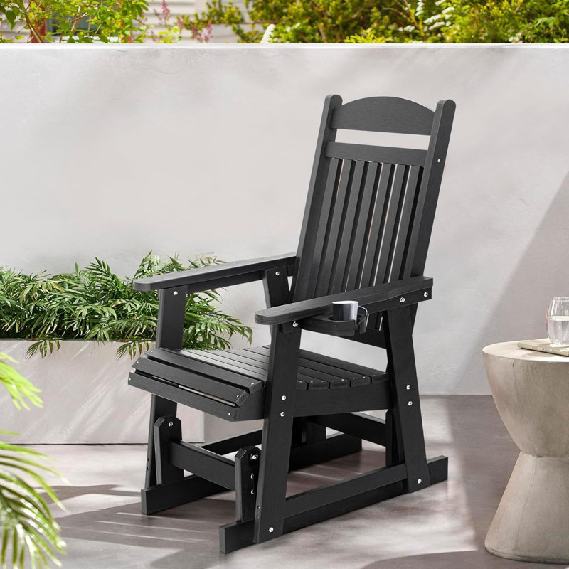 Fauteuil oscillant en poly pour bois avec porte-gobelets amovibles, Noir