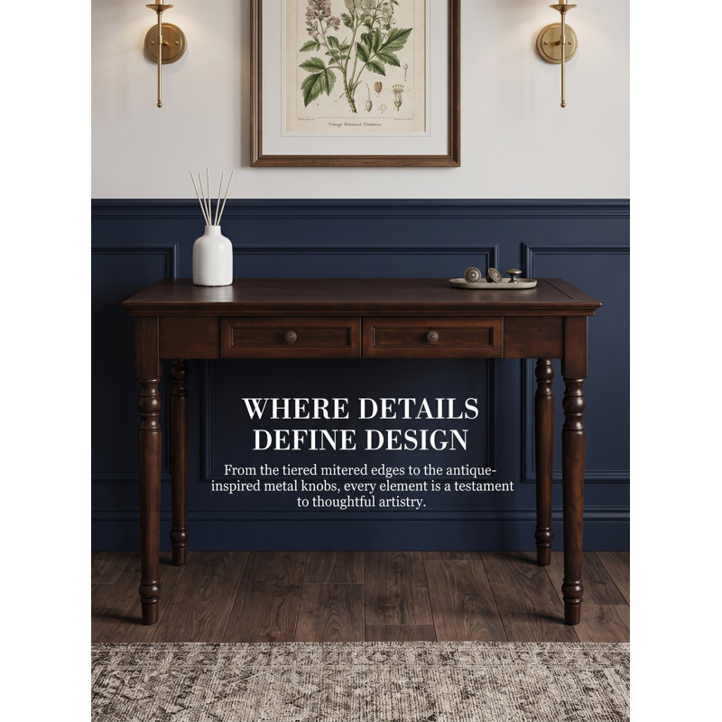 Bureau en pin massif, bureau de style campagnard français de 120 cm avec 2 tiroirs de rangement pour bureau à domicile