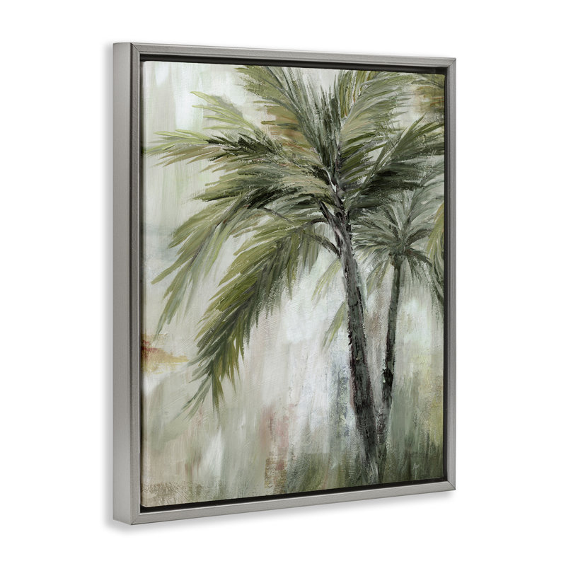  Abstract Palm Fans Gold Framed Floater Canvas Wall Art by Nan, Cadre flottant gris lustré, H 21 po x l 17 po